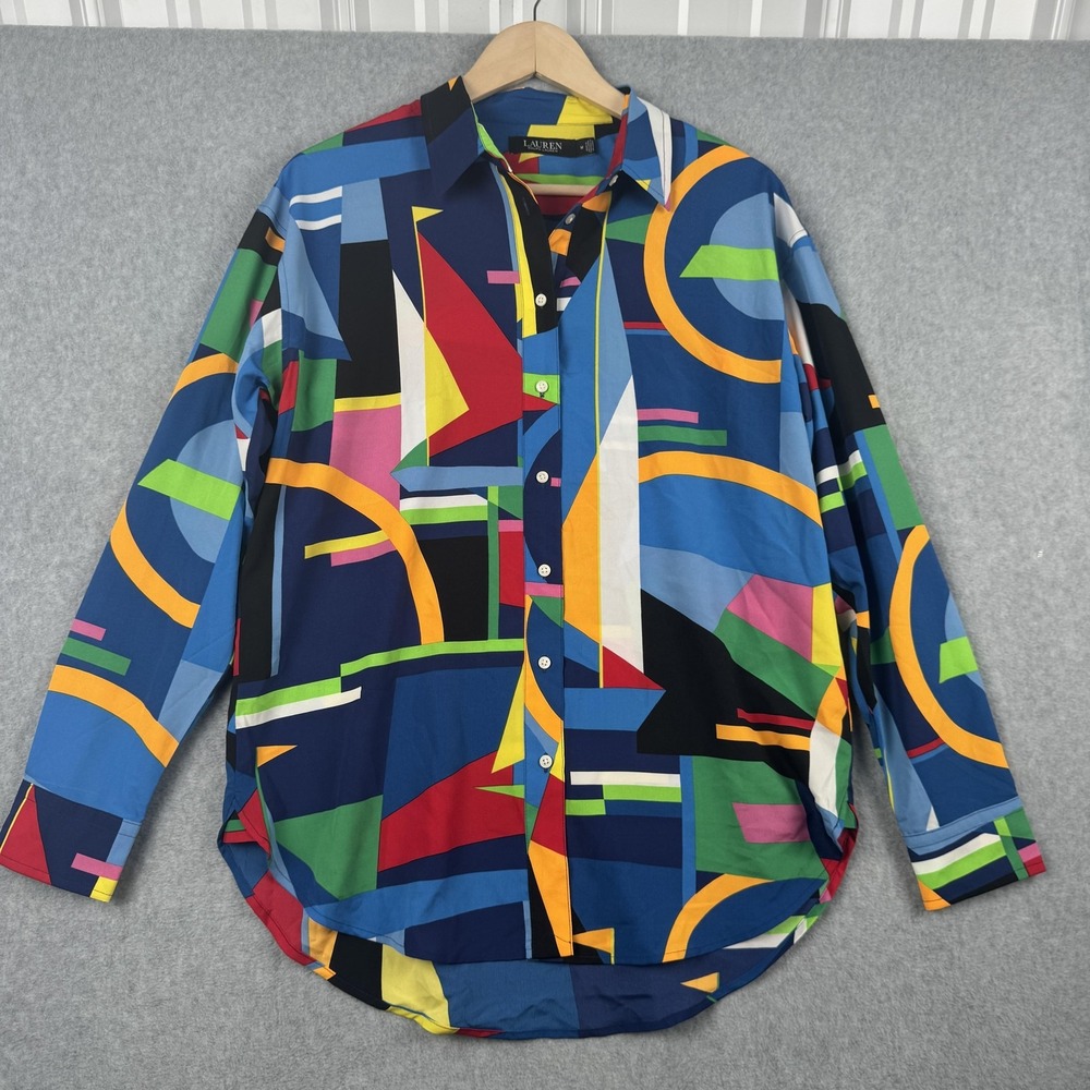 Lauren Ralph Lauren Button Down Shirt Womens Medium Multicolor Abstract Artsy